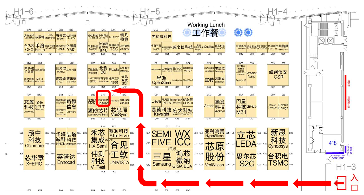 蘇州騰芯展位（H1館B46位）指引圖